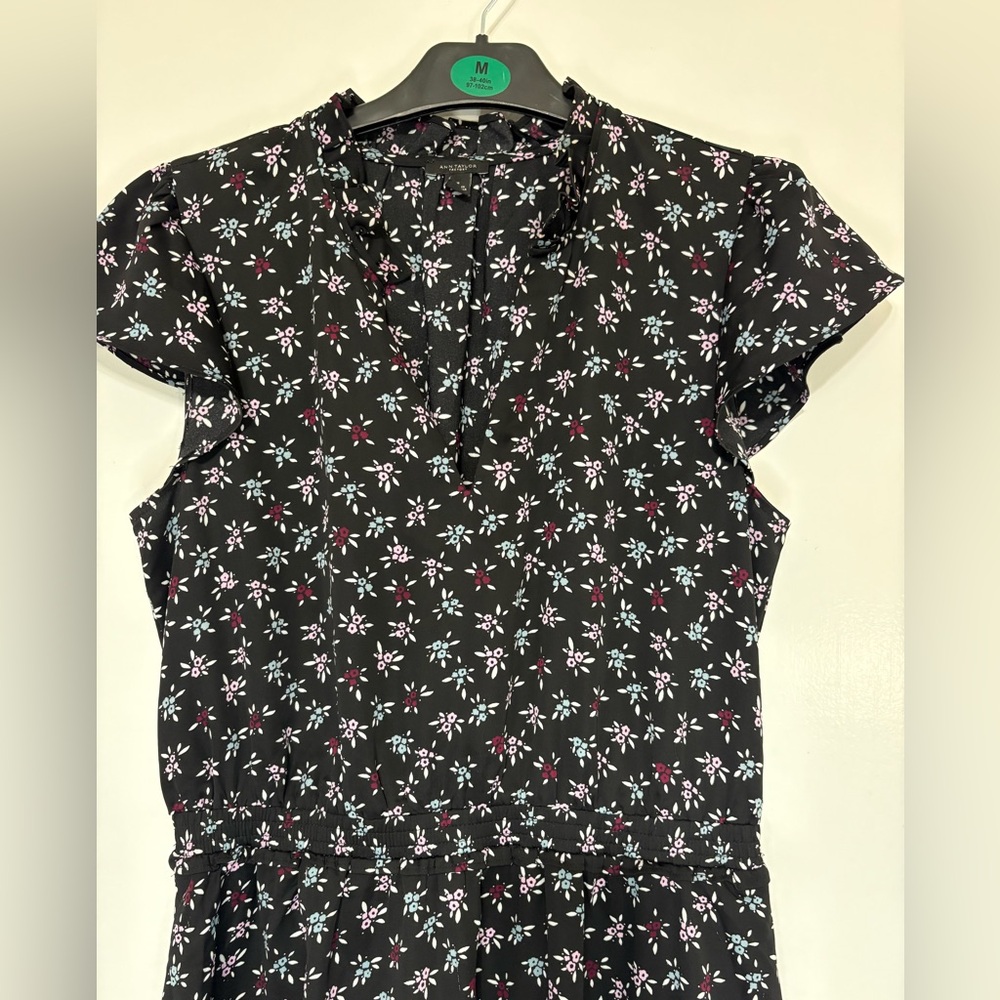 Floral Officecore Ann Taylor Factory Short Cap Sleeve Ruffle Hem Dress Sz M - Picture 4 of 12